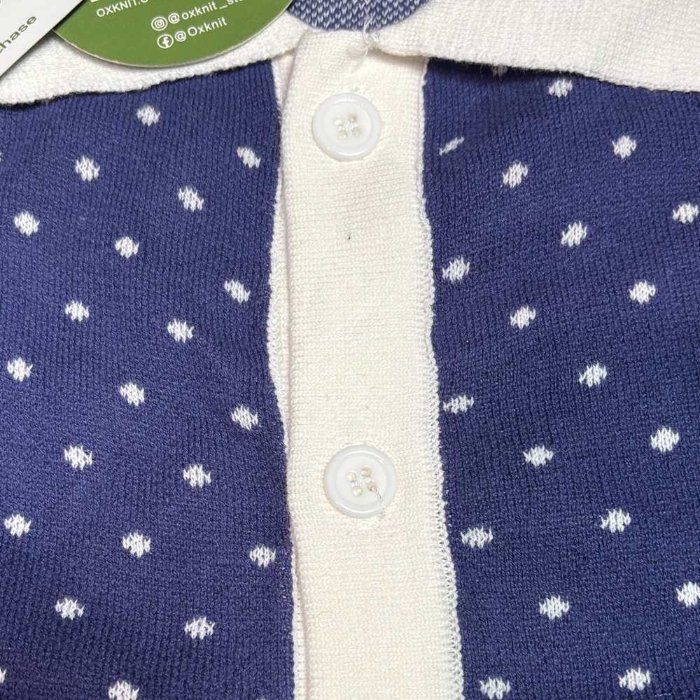 OX Knit Men's Blue Polka Dot Knit Shirt - Picture 4 of 7